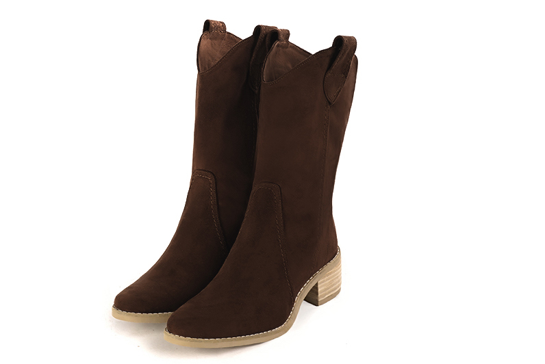 Dark brown women's ankle boots with a zip on the inside. Round toe. Low leather soles. Front view - Florence KOOIJMAN