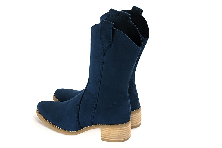 Navy blue women's ankle boots with a zip on the inside. Round toe. Low leather soles. Rear view - Florence KOOIJMAN