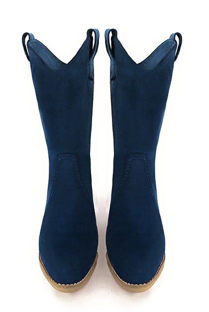 Navy blue women's ankle boots with a zip on the inside. Round toe. Low leather soles. Top view - Florence KOOIJMAN