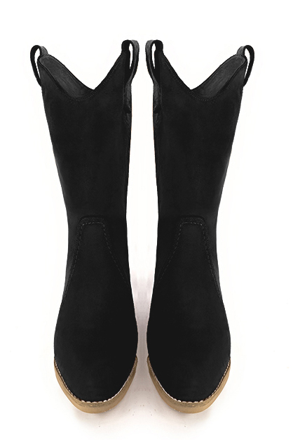 Matt black women's ankle boots with a zip on the inside. Round toe. Low leather soles. Top view - Florence KOOIJMAN