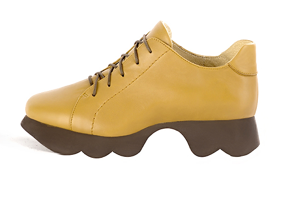 Mustard yellow women's casual lace-up shoes.. Profile view - Florence KOOIJMAN