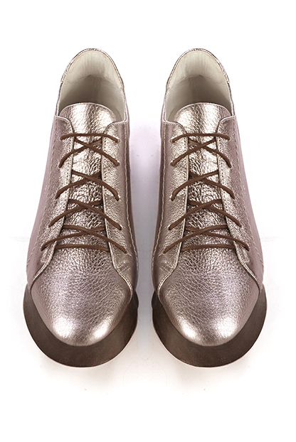 Taupe brown women's casual lace-up shoes.. Top view - Florence KOOIJMAN